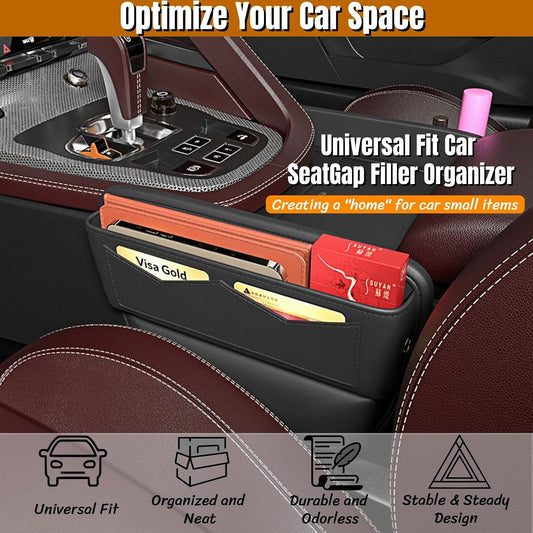 BLIRITEL Car Seat Gap Filler Organizer with Charging Hole, PU Leather Car Seat Gap Plug with Storage Slot, Car Console Side Organizer for Phone, Keys & Cards (Black)