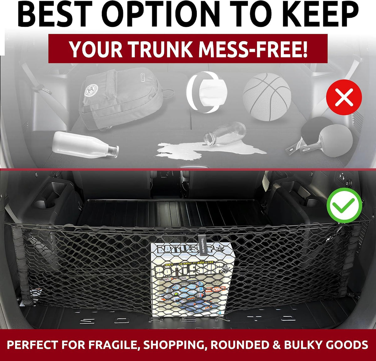 Envelope Style Trunk Mesh Cargo Net for KIA Sorento S LX EX SX 2021-2026 - Car Accessories - Premium Trunk Organizers and Storage - Cargo Net for SUV - Vehicle Carrier Organizer for KIA Sorento PHEV