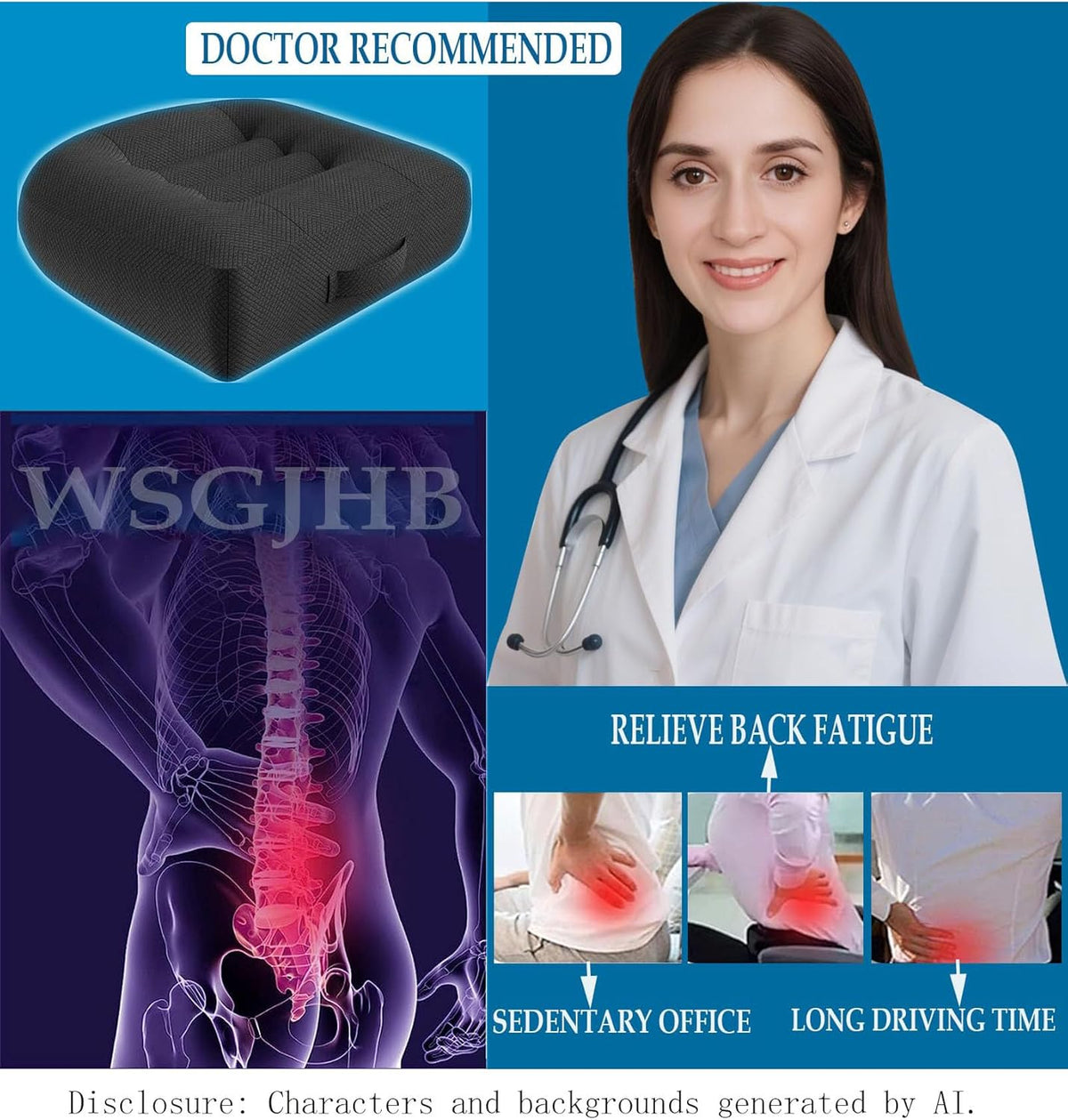 WSGJHB Car Booster Seat Cushion Posture Cushion for Long Sitting