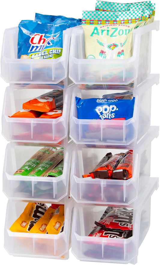 ReadySpace Medium Plastic Storage Bins, Stackable Organizer Containers for Closet Pantry Shelf Garage and Office Organization, Clear, 8 Pack