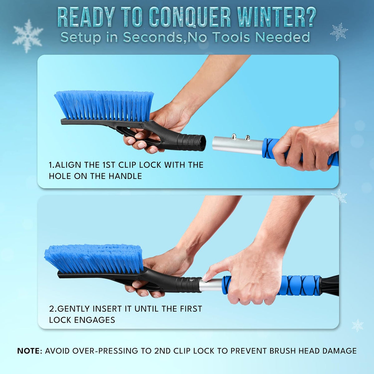 EcoNour 27" Snow Brush with Ice Scraper for Car Windshield (2 Pack) Blue