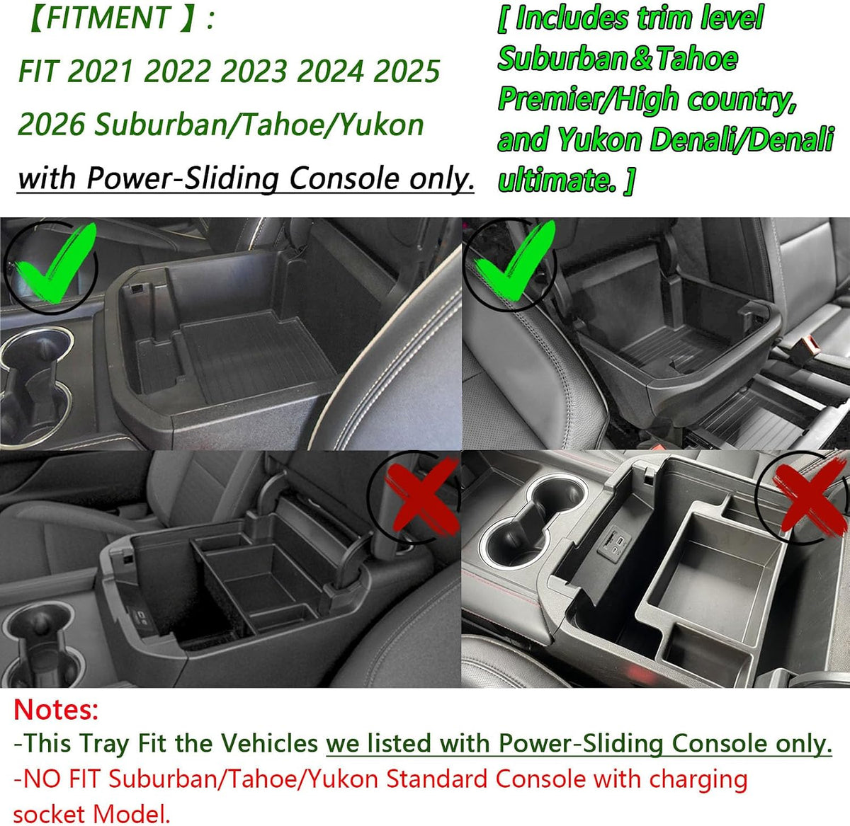 Center Console Organizer for 2021-2026 Chevy Tahoe Suburban / GMC Yukon