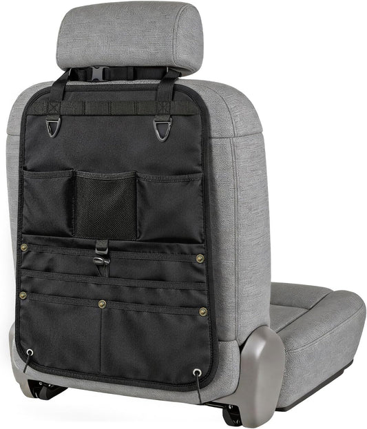 1 Pack Backseat Car Organizer, Heavy Duty Nylon Seat Back Organizer with 7 Storage Pockets, Anti-Swing Straps & Modular Webbing Panel for Cars, Work Trucks, SUVs, and Pickups