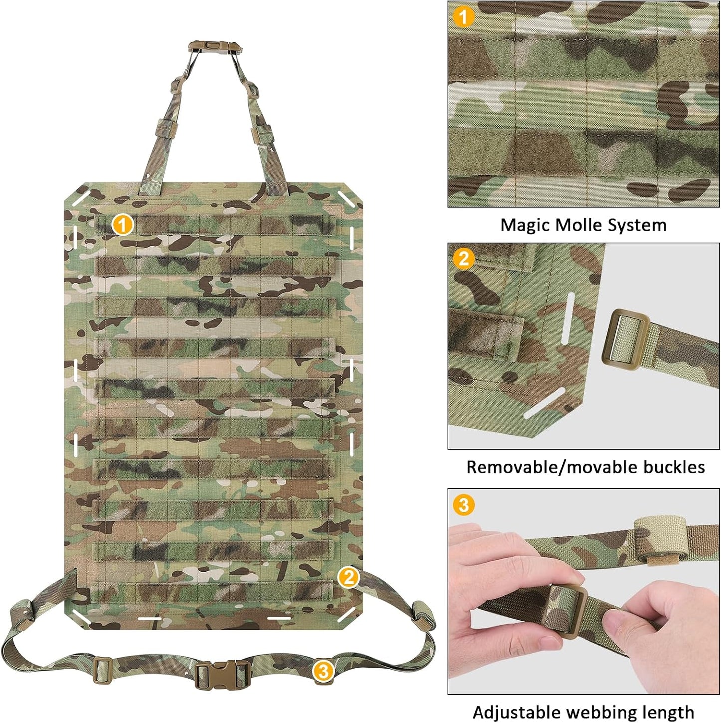 Molle Panels for Car Back Seat, Tactical Seat Back Organizer Covers for Vehicles Truck, Tactical Car Accessories Foldable for Universal Automotive (MC-Foldable)