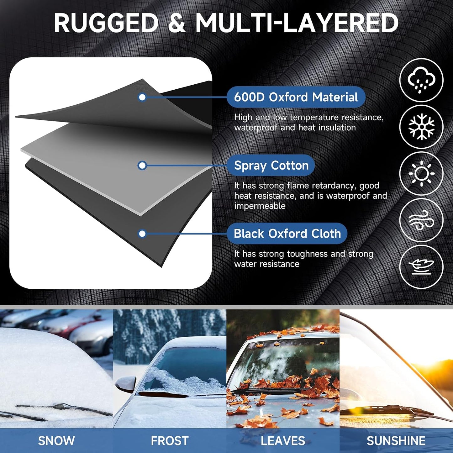 SANLIKE Car Windshield Snow Cover with Side Mirror Cover & 2 in 1 Brush | Thickened 4 Layers, Cold Protection, Ice Scraper, For Most Cars SUVs Trucks