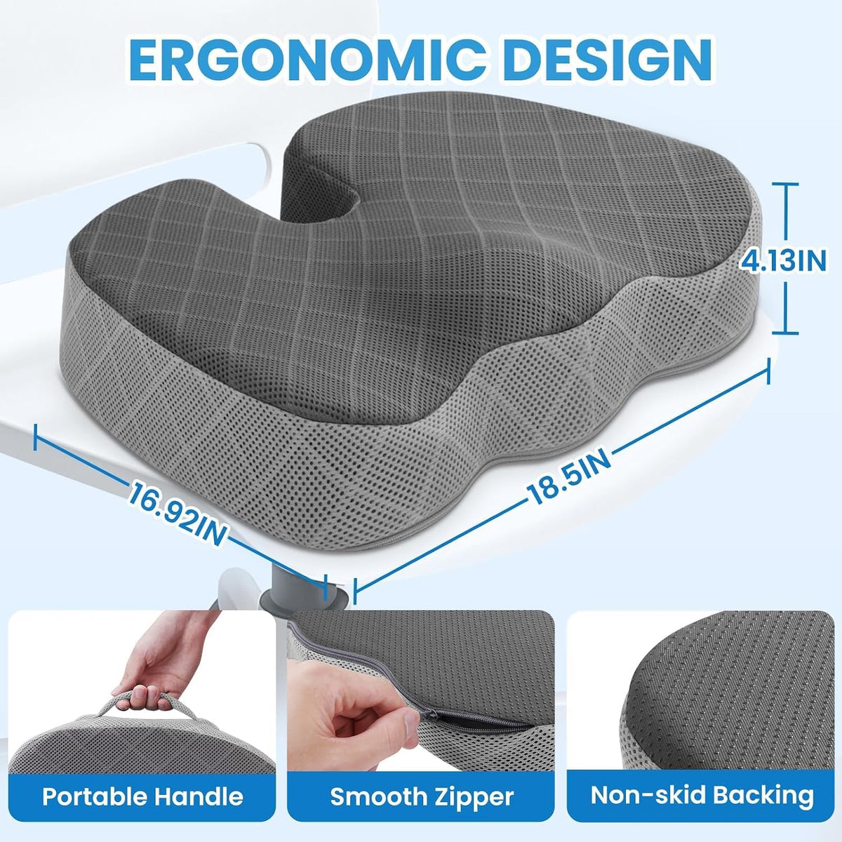 TushGuard Memory Foam Office Chair Seat Cushion - Dark&Light Grey, XX-Large