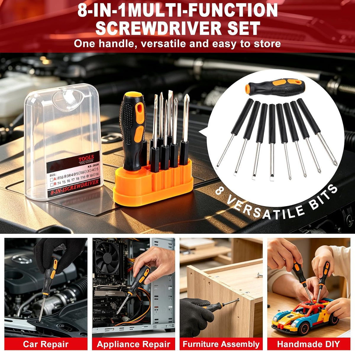 Car Roadside Emergency Kit with Jumper Cables, Shovel, 10-in-1 Tool Set
