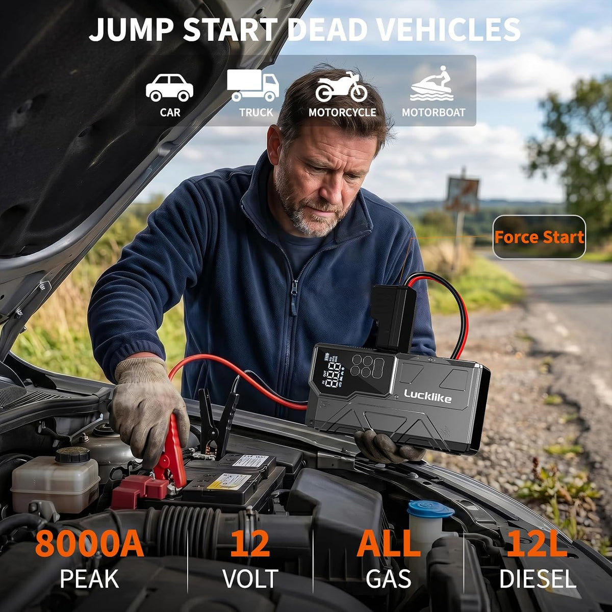 8000A Jump Starter with Air Compressor, 150PSI Auto-Shutoff Tire Inflator