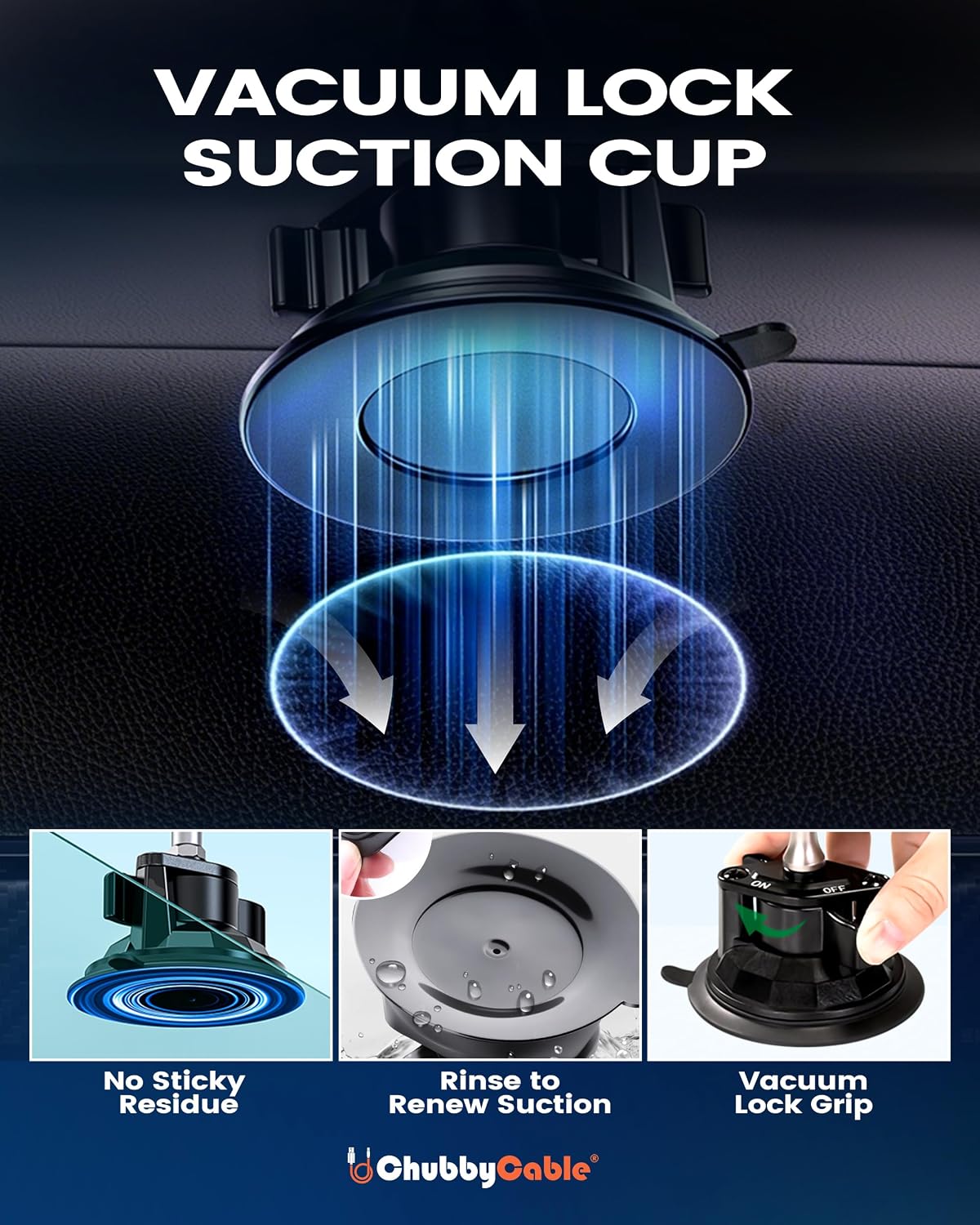 chubbycable ChubbyGrip Magnetic Car Phone Mount with Heavy-Duty Suction Cup