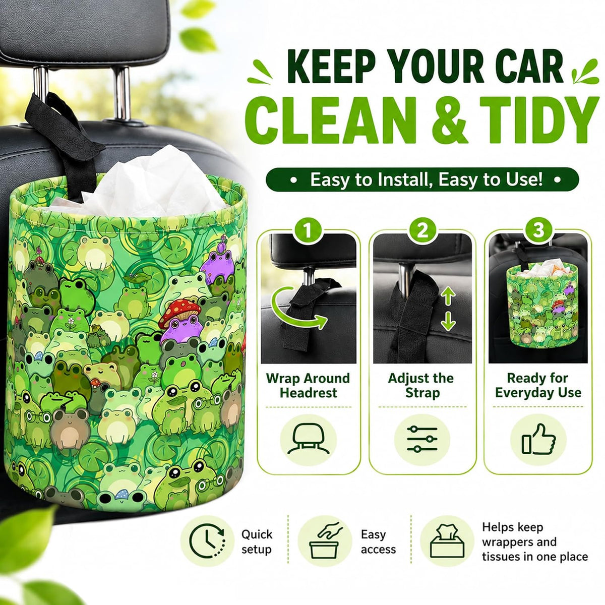 Sea Turtle Car Trash Can Waterproof Hanging Garbage Bag for Back Seat