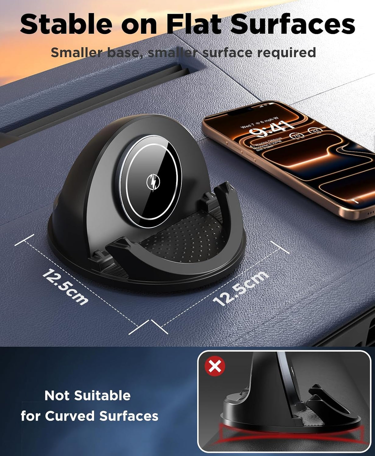 Beeasy 15W Qi Wireless Car Charger for Dashboard, Built‑in Cooling Fan, Nano Sticky Gel Non‑Slip Car Phone Holder, Wireless Car Charger Mount for iPhone Samsung Android Smartphones