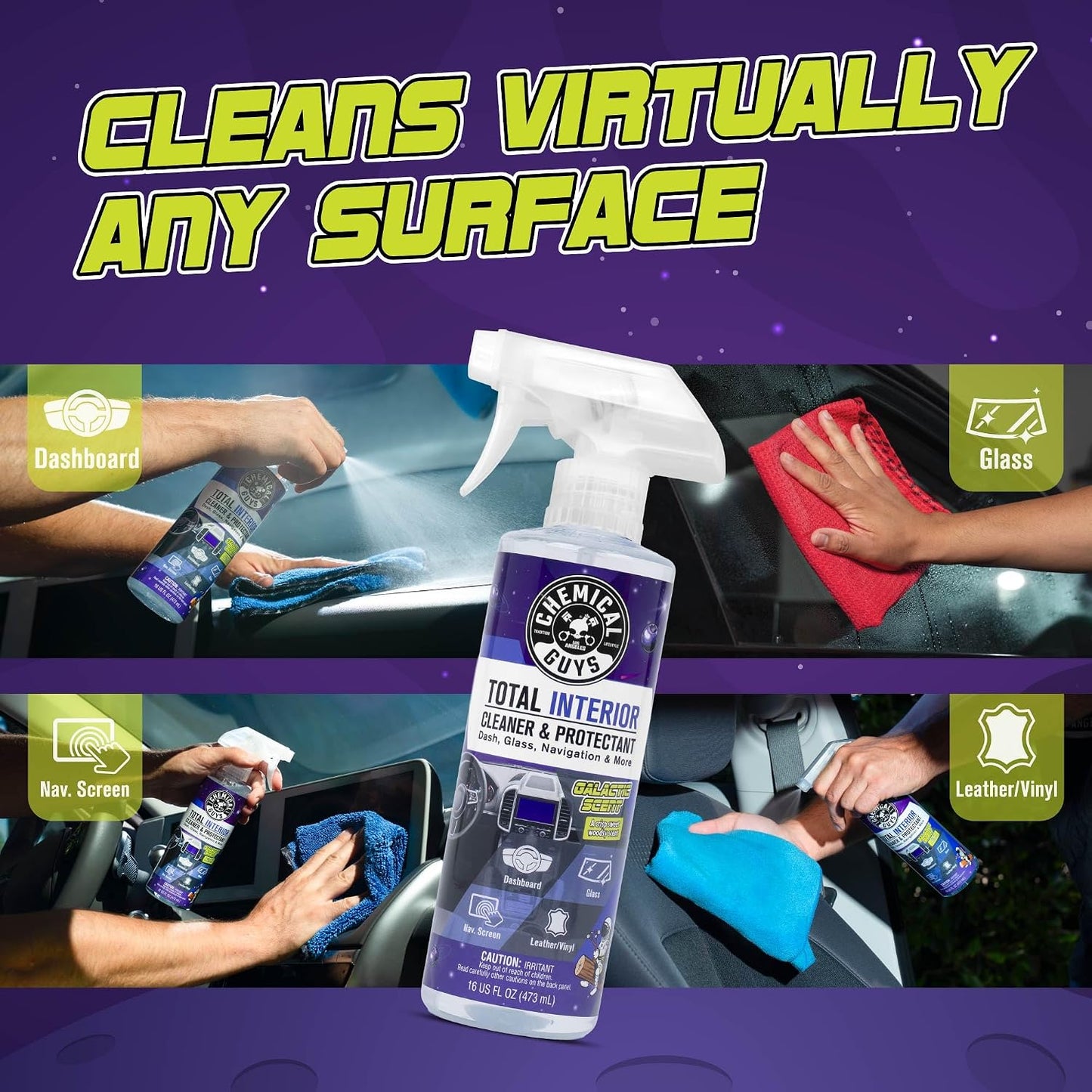 Chemical Guys Total Interior Cleaner & Protectant - (16 oz) All-in-One Car Interior Cleaner for Dash, Seats, Carpet, Glass, Vinyl, Leather, and Plastic - Galactic Scent