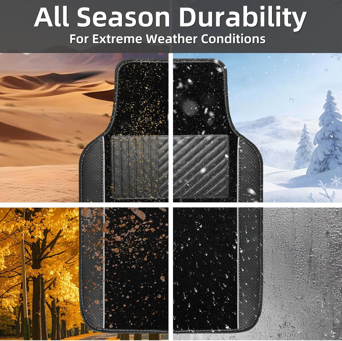 NBTEPEM Waterproof Universal Fit Car Floor Mats, Faux Leather Sporty Car Carpet Mats with Anti-Slip Nibbs Backing & Driver Heel Pad Fit for SUV, Vans, Sedans, Trucks, Set of 4 (Black with Grey line)