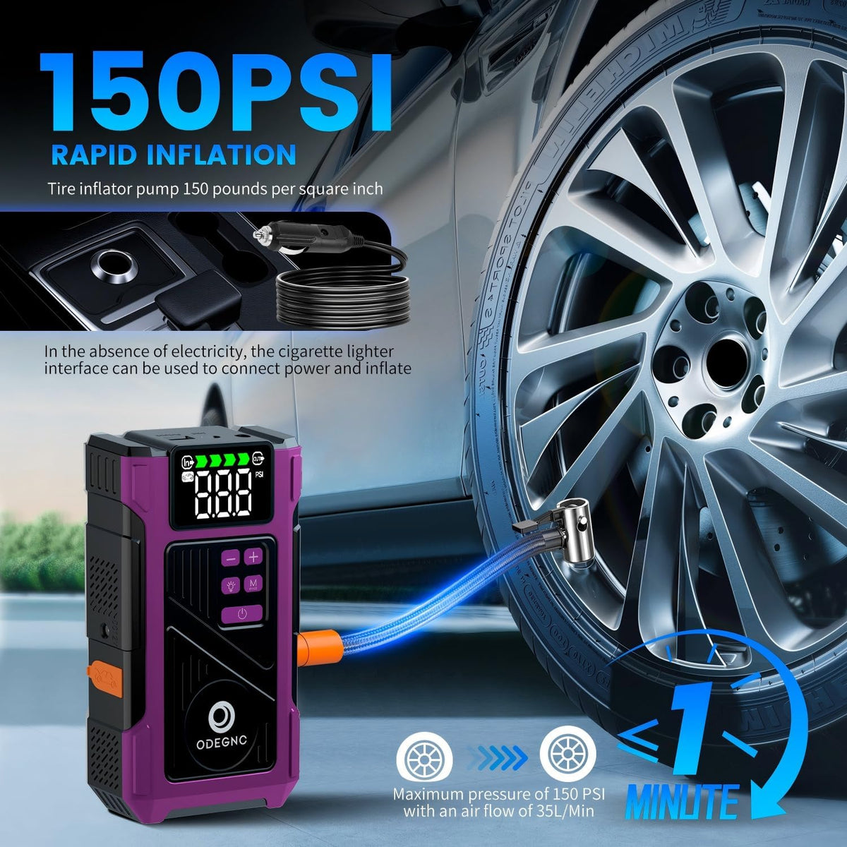 Pro 6000A Jump Starter & Smart Tire Inflator, 25000mAh Battery Booster with 150PSI Air Compressor for Car Truck SUV RV Boat - All-in-One Emergency Roadside Kit