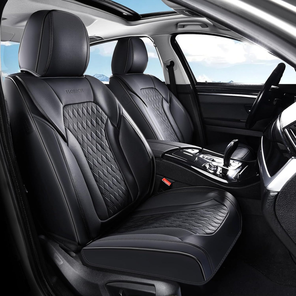FLORICH Seat Covers, Car Seat Covers Front Seats, Luxury Nappa Leather Seat Covers, Breathable and Waterproof Car Seat Protector 2 Seat, Automotive Seat Covers Universal Fit for Most Cars-Black
