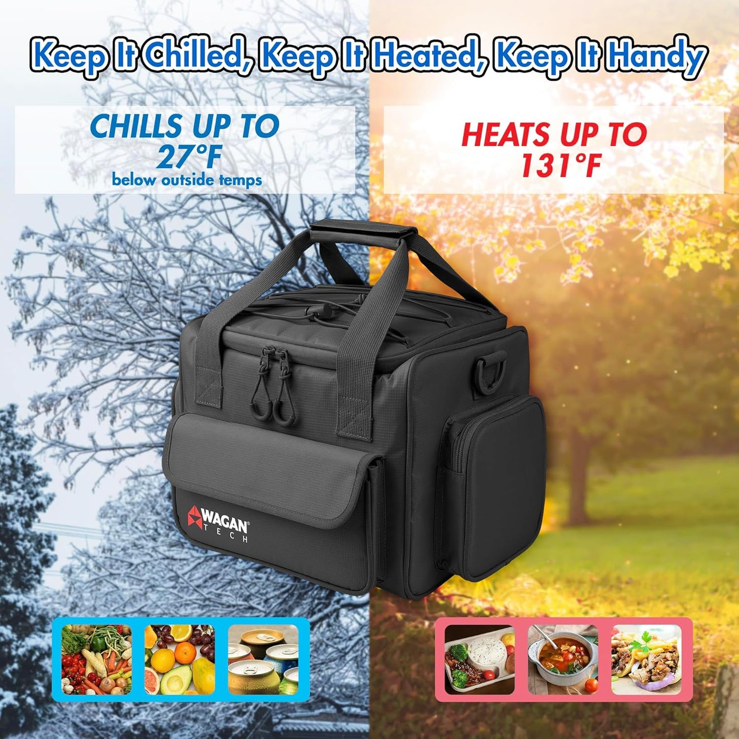 Wagan EL6234 14L Electric Cooler Warmer Bag 14 Liter Capacity Portable Thermoelectric Car Cooler with 12V DC, Soft-Sided Travel Cooler Warmer for Car, Truck, RV and Camping Use