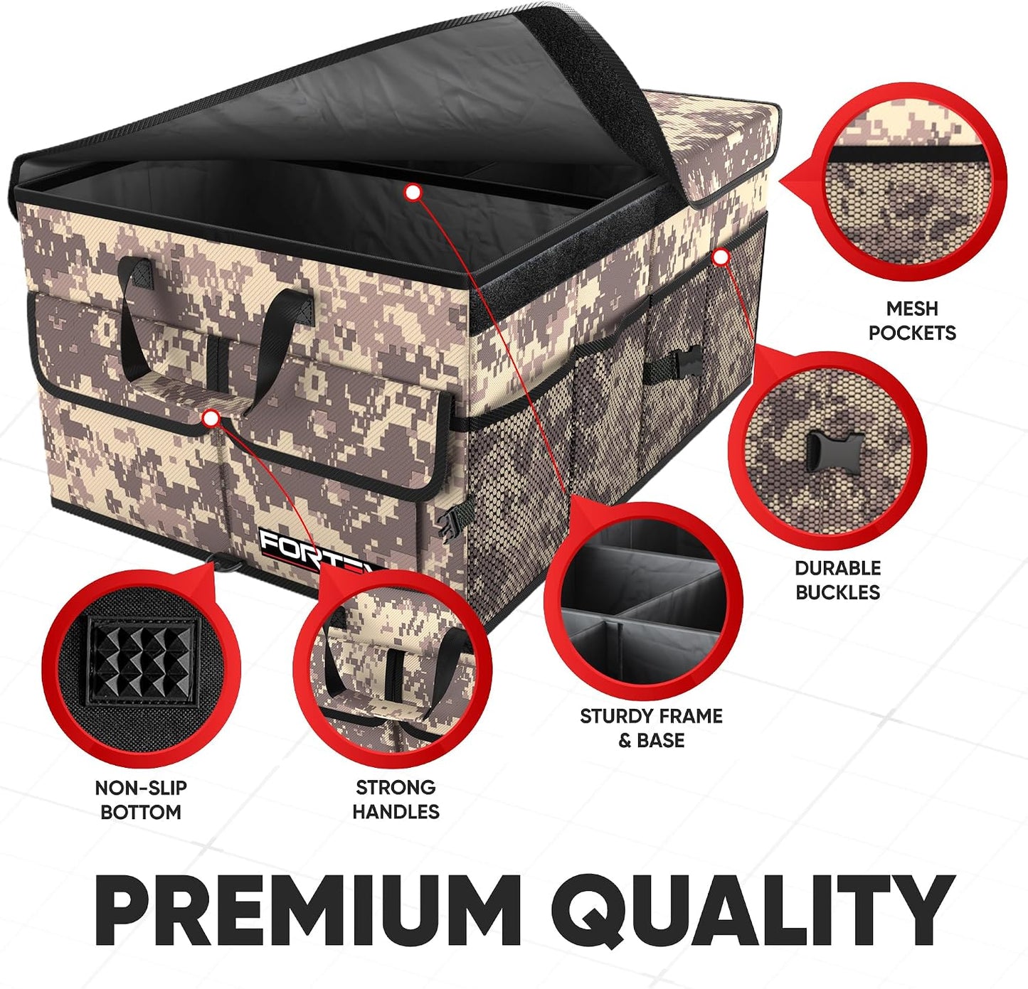 FORTEM Trunk Organizer For SUV Car Trunk Organizer, Foldable Storage, Car Accessories for Women Men, Collapsible Bag, 600D Oxford, Non Slip Bottom, Straps, Soft Cover (50L)