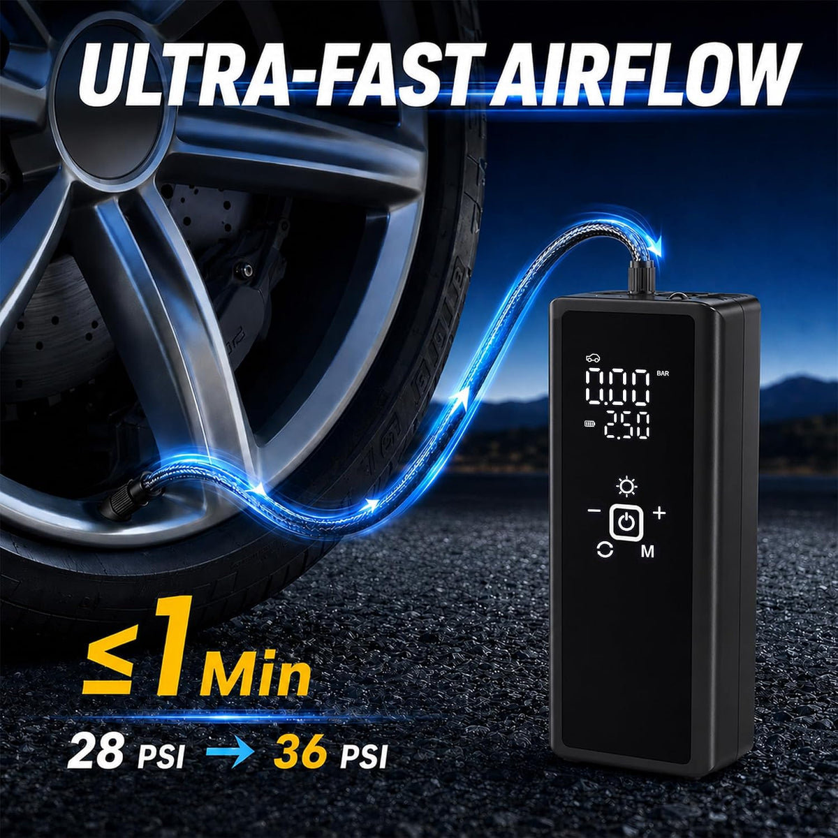 Tire Inflator Portable Air Compressor, 120PSI Cordless Air Pump with Digital Gauge, LED Light & Window Breaker for Car, Bike, Balls & Inflatables