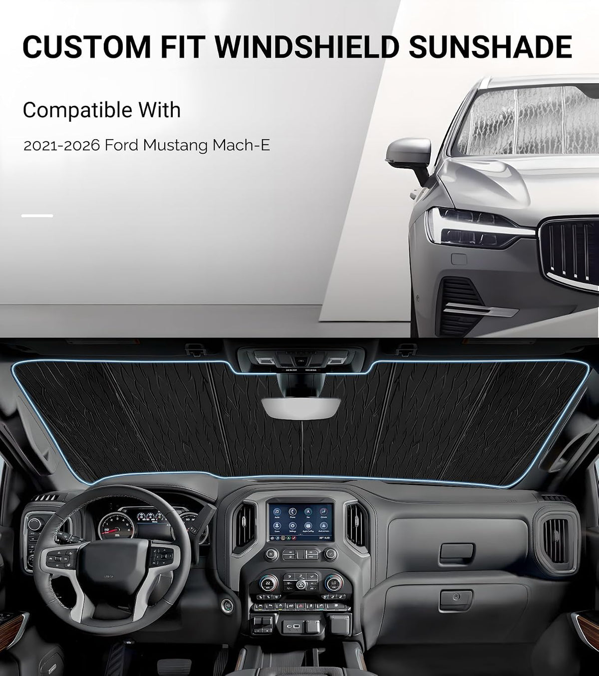 Pigenius Windshield Sun Shade for Ford Mustang Mach-E 2021-2026, Custom Fit Front Window Sunshade - AstraGuard