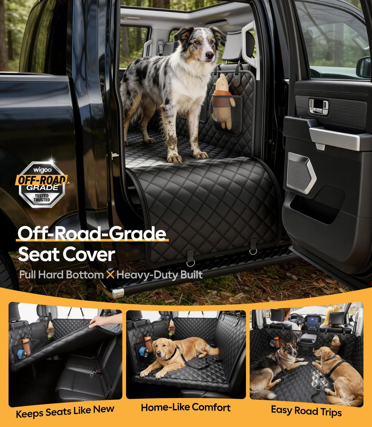 Wigoo Dog Car Seat Cover for Back Seat, Hard Bottom Support, Waterproof