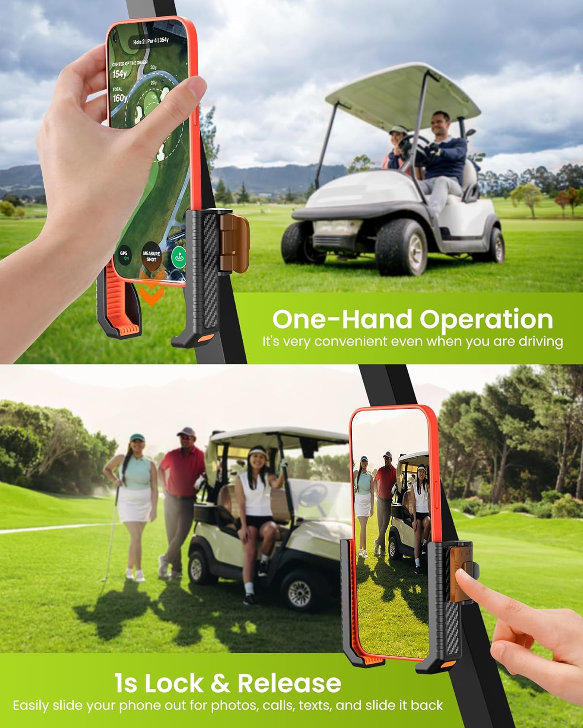Magnetic Golf Cart Phone Holder,8 N56 Strong Magnet,1s Lock/Release | Golf Gifts for Men Dad Father Husband Him Golfer, Golf Accessories Essentials Gadgets Phone Mount Fits Club Car, EZGO, Yamaha
