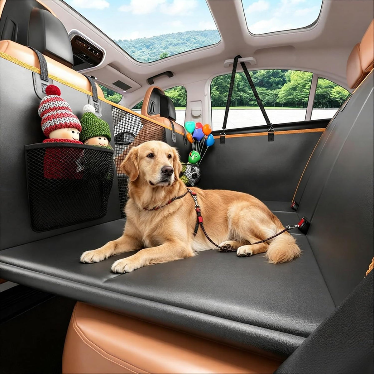 Gusil Back Seat Extender for Dogs: Mobile Cozy Pet Den! Skin-Safe Padding, Heavy-Duty PU Leather with Hard Bottom, 450lb Capacity-Waterproof, Non-Slip, 45% More Space (Fits Cars, SUVs & Small Trucks)