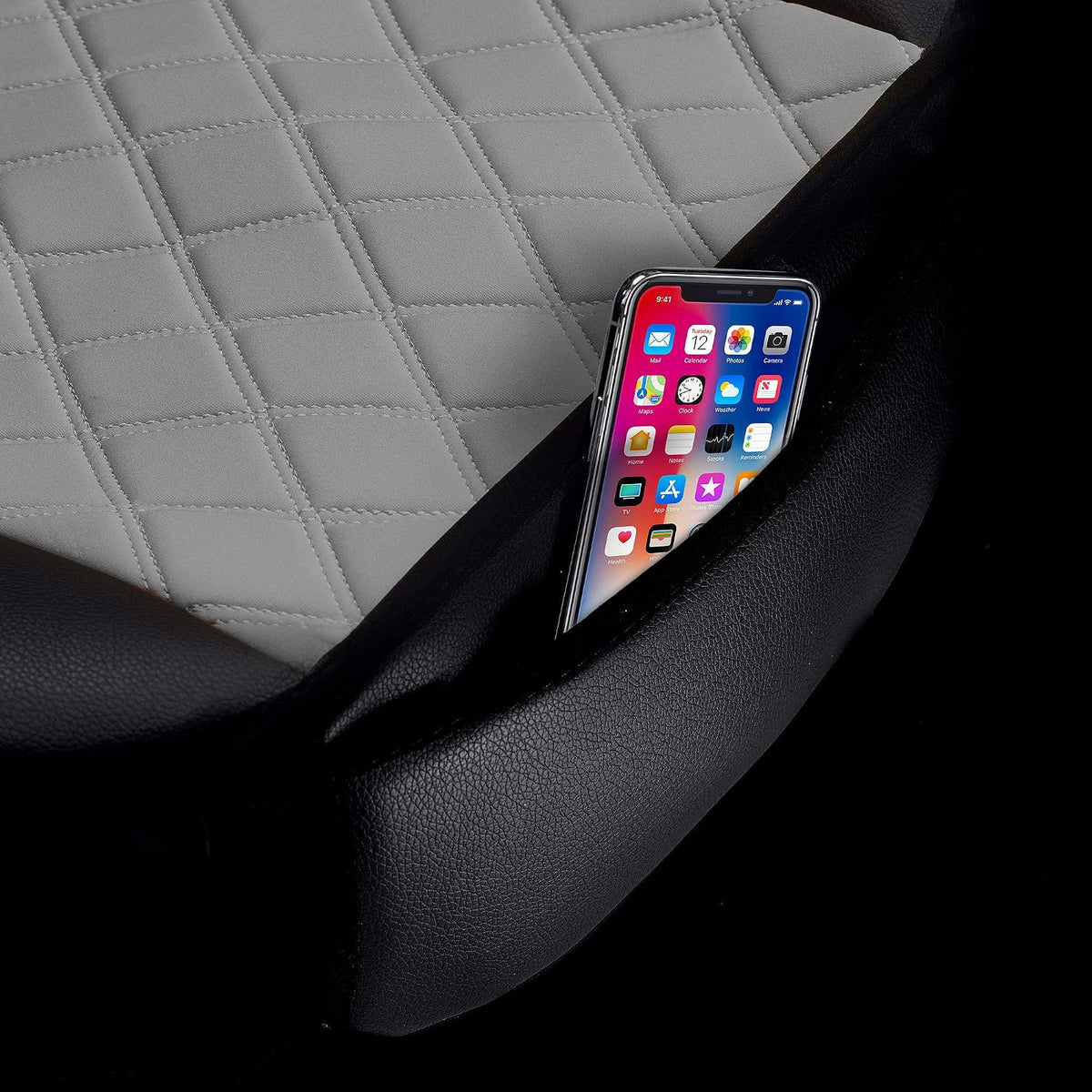 FH Group Car Seat Cover Cushion - 2 Pack Seat Covers for Cars Trucks SUV, Faux Leather Car Seat Cushions, Waterproof Car Seat Cover Cushion, Universal Fit Car Seat protector Front Set Gray