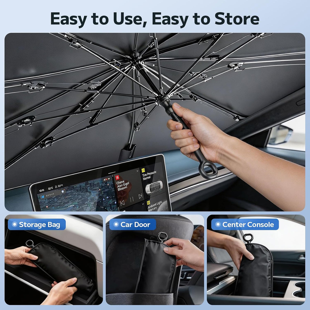 Mihen Windshield Sun Shade Umbrella for Car - Universal Size [100% Blocks Sunlight & Ice Cooling Feel] Foldable Front Window Car Sun Shade Heat Insulation, Protect Car Interior for Car, SUV, Truck