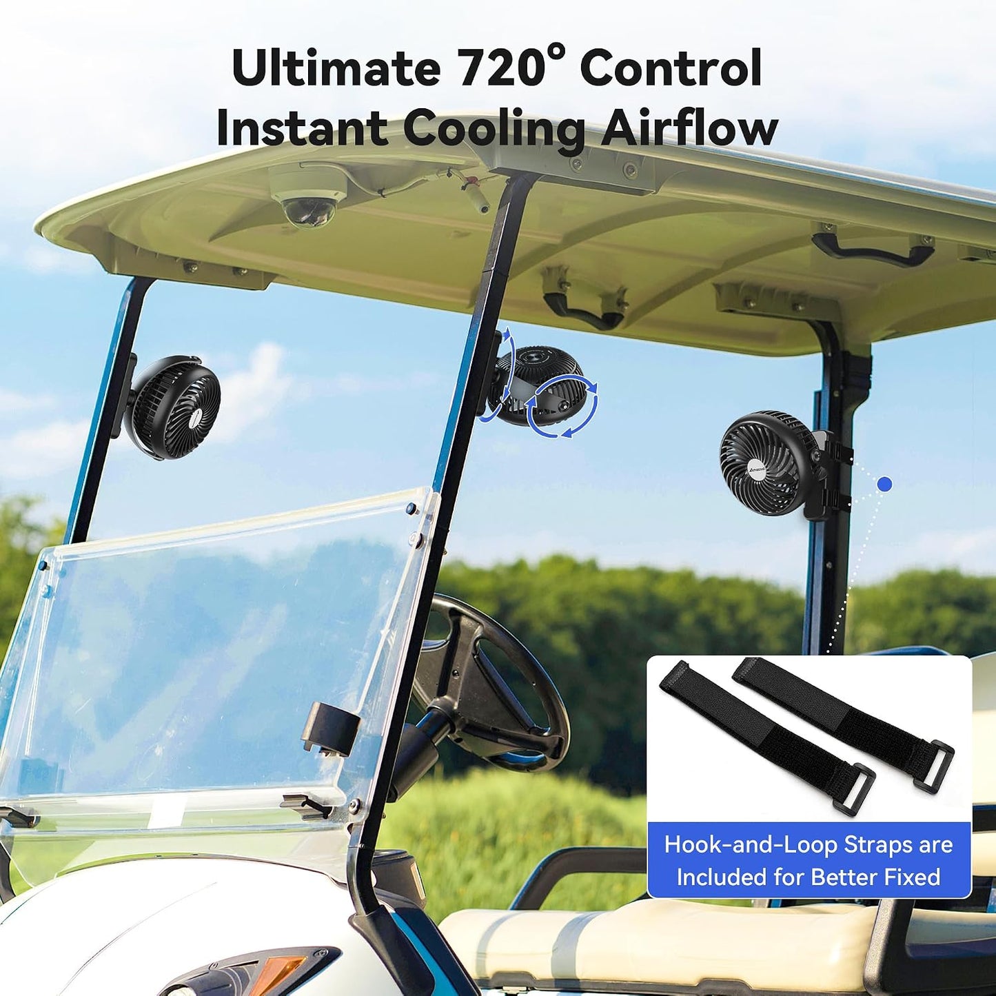 AMACOOL Golf Cart Cruise Fan for Travel, Magnetic Fan Fits EZGO Club Car Yamaha, Birthday Gifts for Golfer Men Dad Father, 5000mAh Battery Rechargeable, Golf Cart Cruise Essential Accessories-2PCS