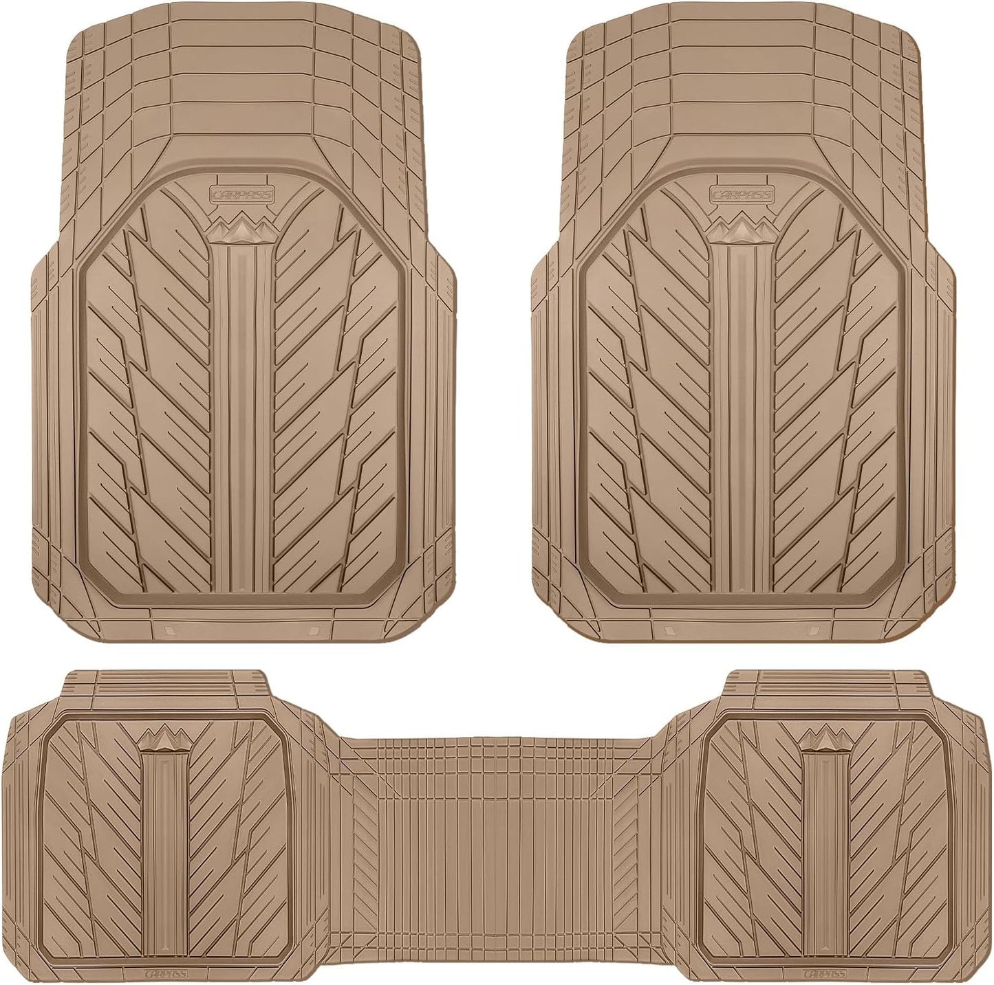 CAR PASS Heavy Rubber Car Floor Mats, Deep Waterproof Car Mats All Weather, Universal Trim-to Fit Automotive Floor Mats for Car SUV Truck Van, Durable Floor Liners All Beige