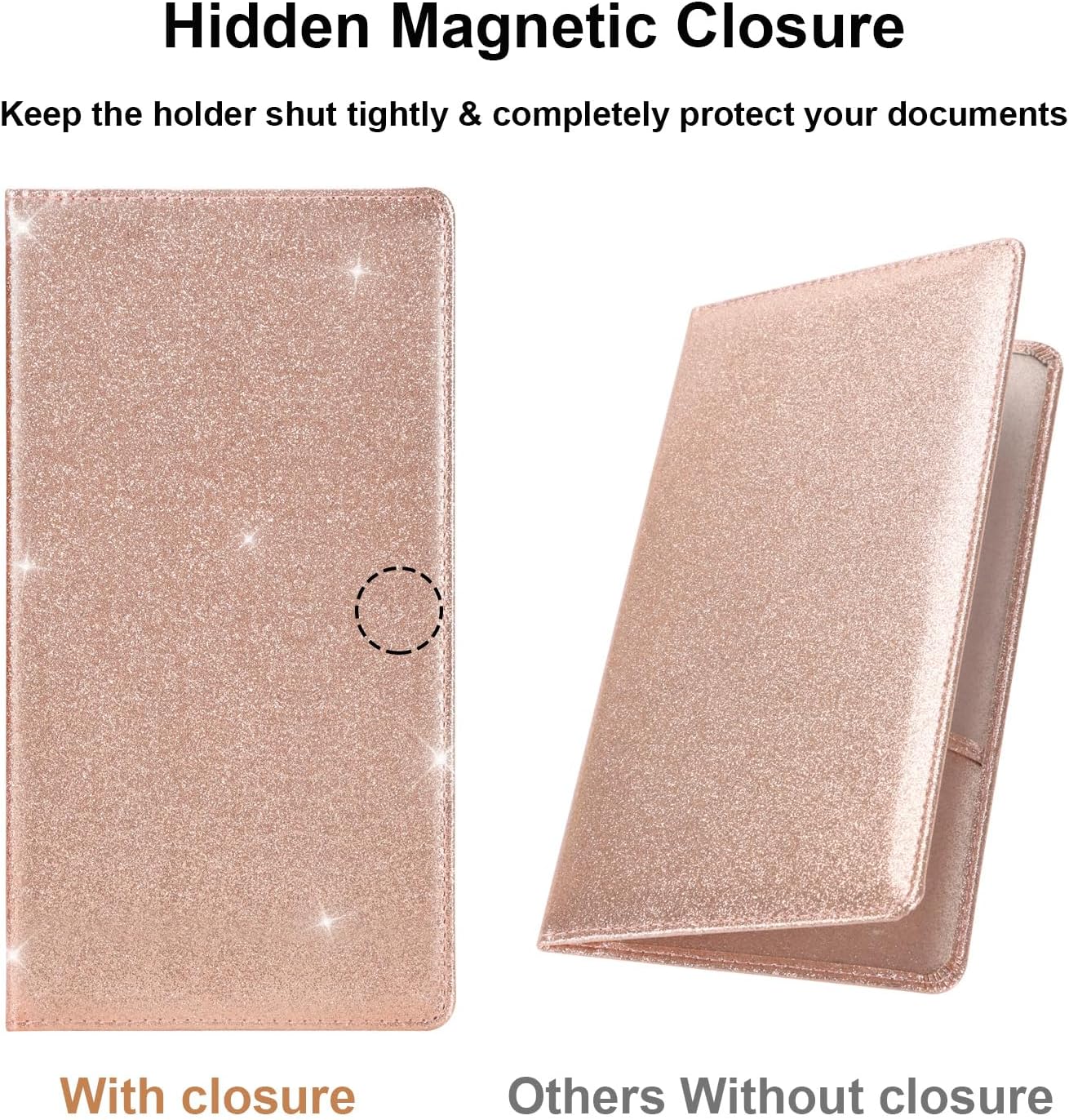 Cacturism Car Registration and Insurance Holder, Car Accessories Vehicle Glove Box Car Organizer Men Women Wallet Case with Magnetic Shut for Cards, Essential Document, Driver License, Bling Rose Gold