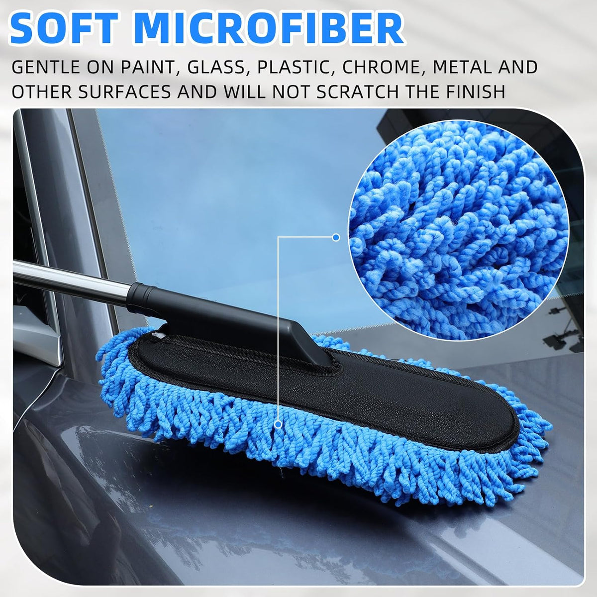 2 Pack Microfiber Car Duster Exterior Scratch Free, Blue Gray