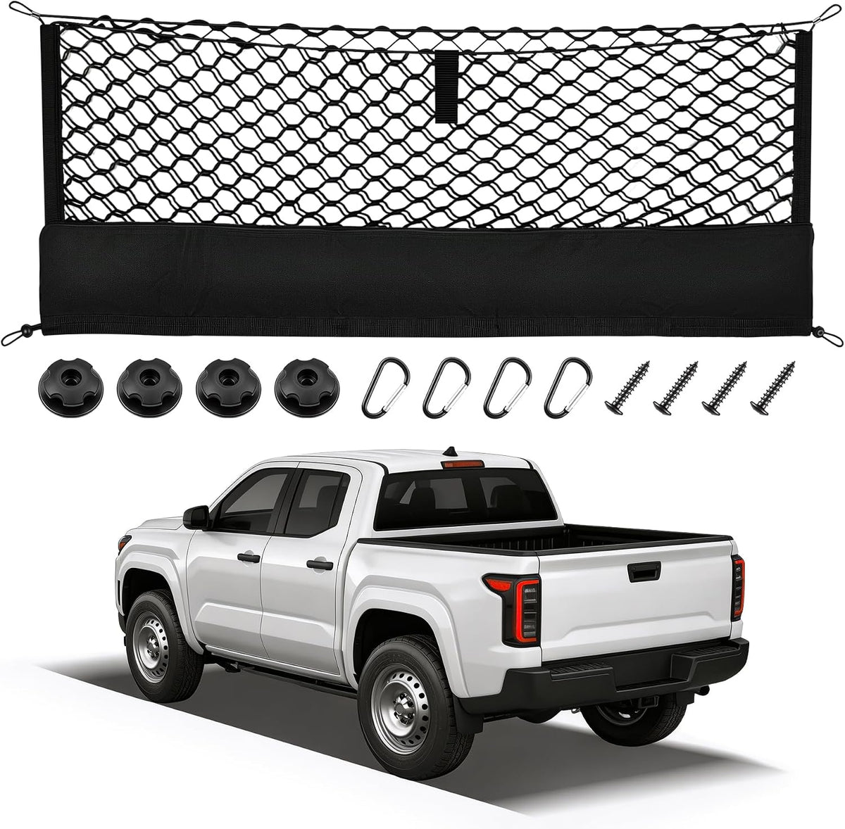 Amiss Truck Bed Cargo Net with Bottom Organizer, Compatible with 2024 2025 2026 Chevy Traverse, Portable Storage for Pickup Cargo and Heavy Duty Hook, Exterior Accessories for Car SUV Truck