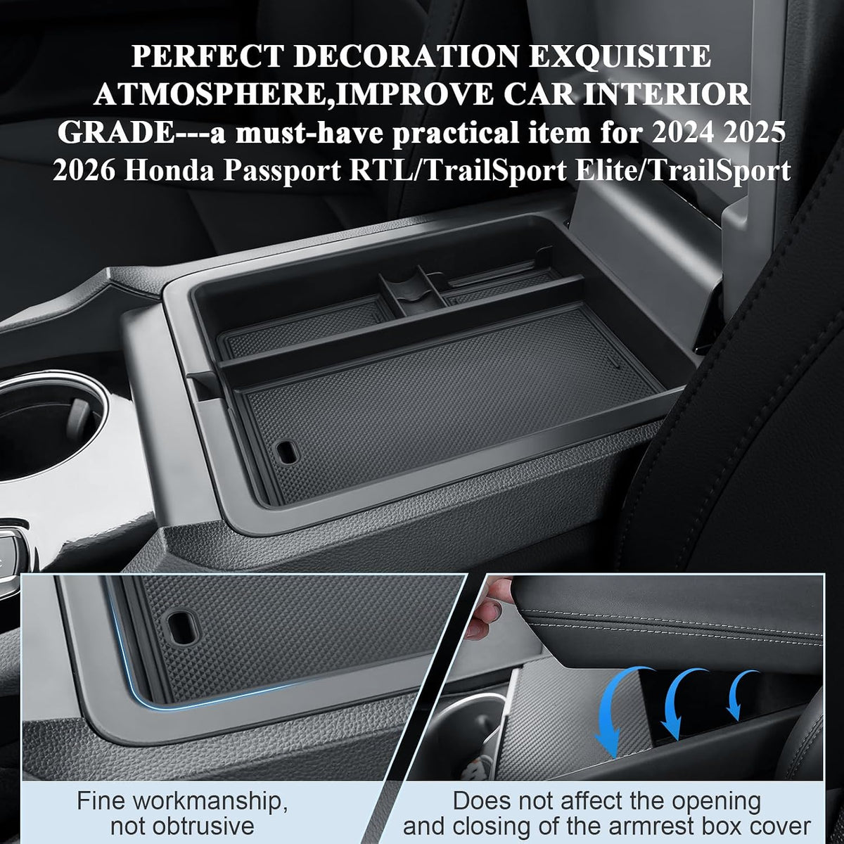 BIBIBO for 2026 Honda Passport Center Console Organizer 2026 Honda Passport RTL/TrailSport Elite/TrailSport Console Tray 2026 Passport Insert Glove Pallet Organizer 2026 Passport (Black-B)