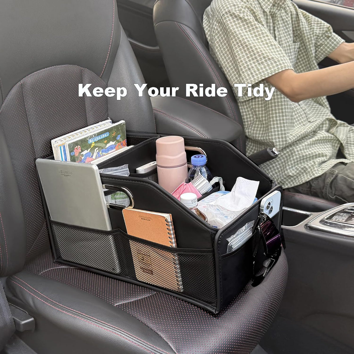 Car Seat Storage Organizer,Reinforced Dividable PU Leather Car Caddy Basket