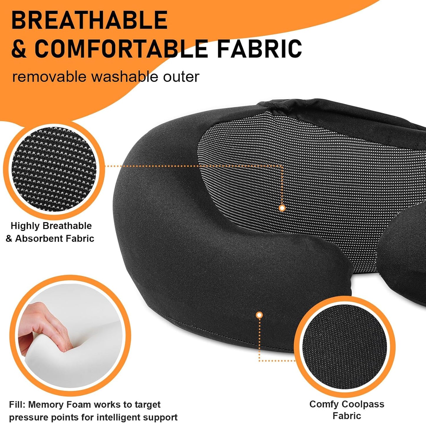 Travel Pillow - Hooded Neck Pillow Airplane Memory Foam Filling for Plane, Office, Cars Sleeping, Road Trip, Long Flights, Airplane Travel Essentials, Includes Eye Mask & Earplugs (Black)