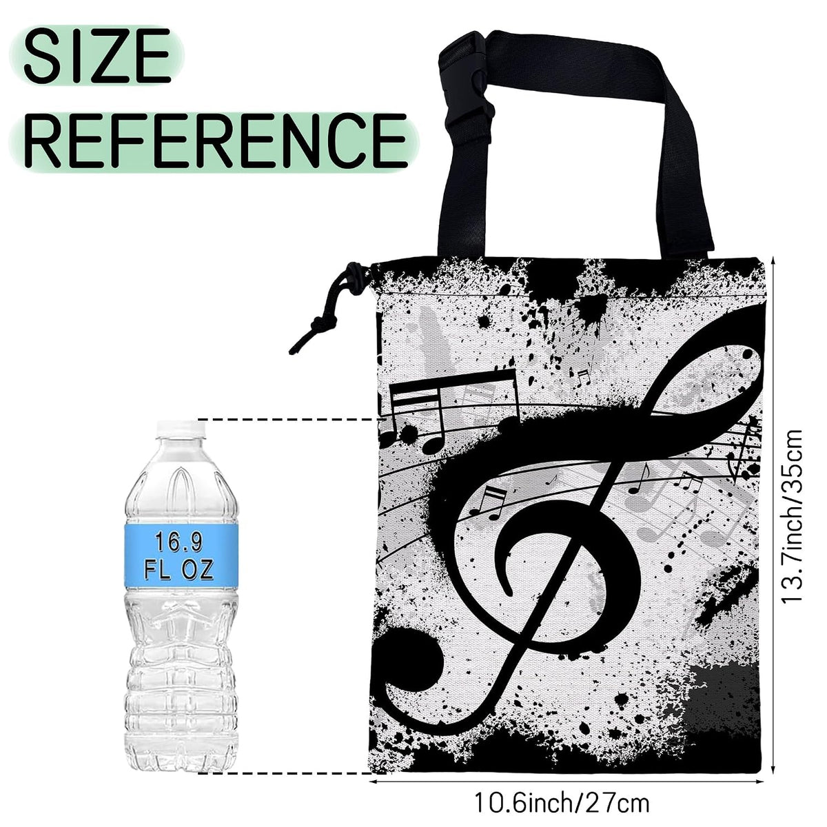 Music Notes Car Garbage Bag,Waterproof Small Car Trash Bag Hanging Back of Seat,Drawstring Hanging Car Trash Bag with Adjustable Buckle for Car Accessories