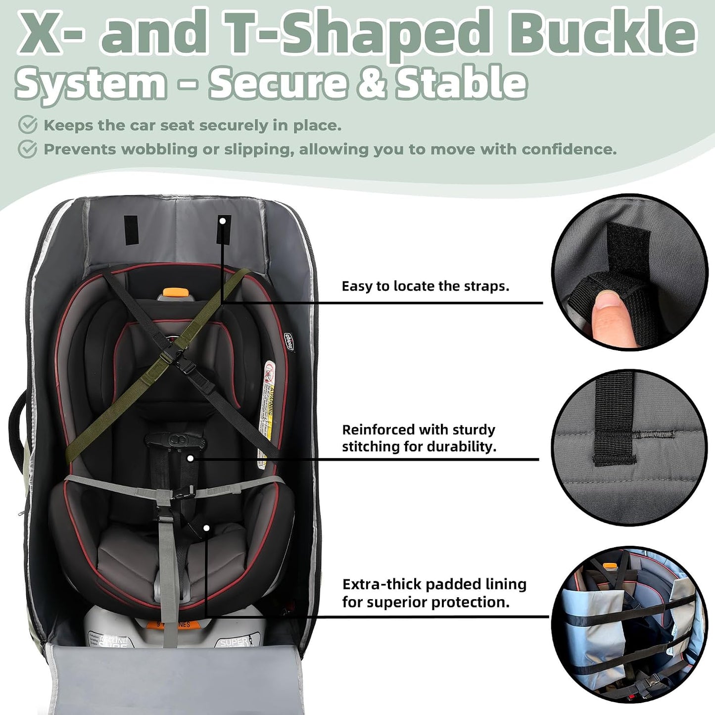 Car Seat Travel Bag for Airplane – Waterproof Heavy Duty Carseat Backpack for Gate Check or Airport Travel – Fits Infant, Convertible & Booster Seats, Black