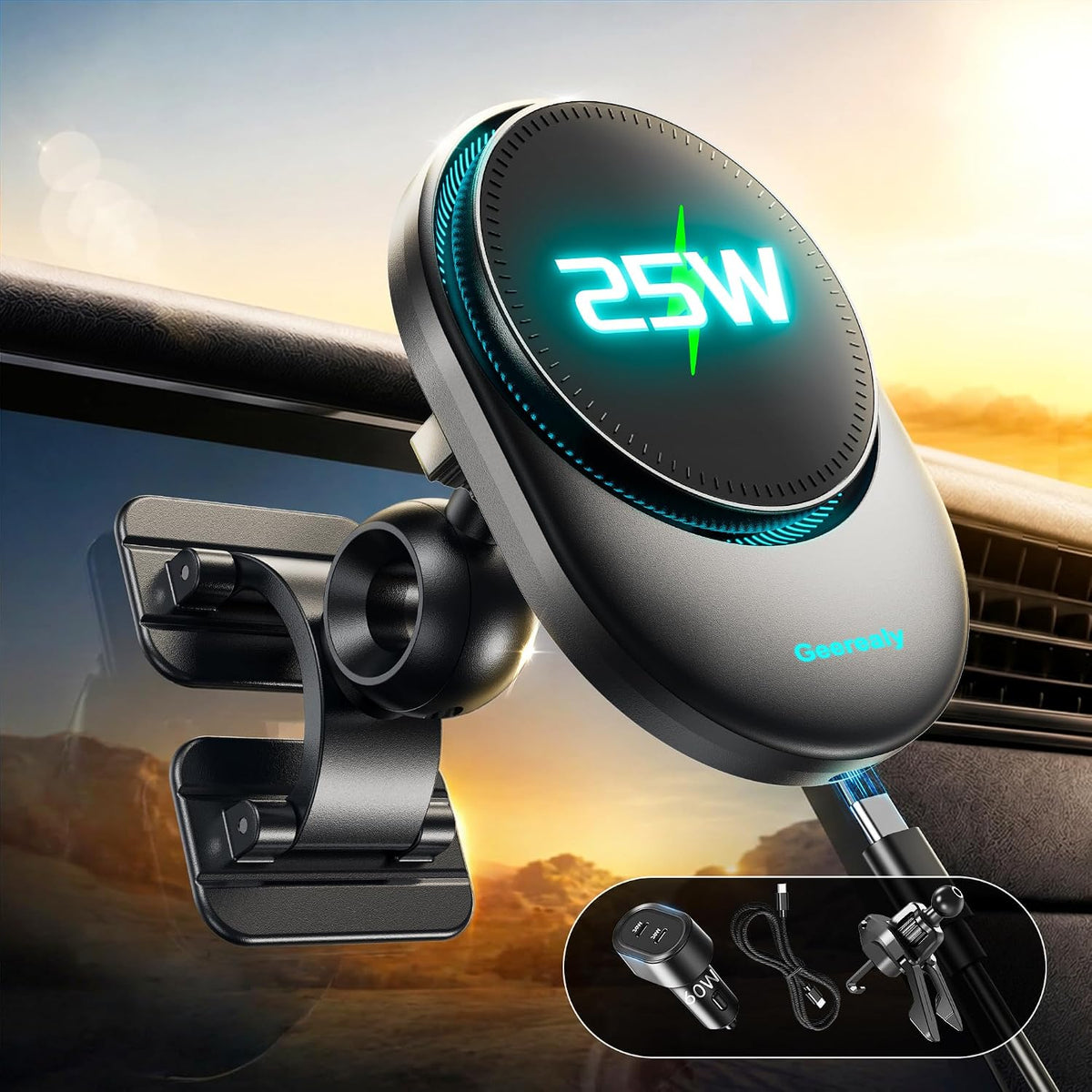 for 25W MagSafe Car Mount Charger Built-in Cooling Fan, Dashboard & Vent, Fast Charging Car Phone Holder 25W Magnetic Wireless Car Charger for iPhone 18/17/16 Series/Samsung Series