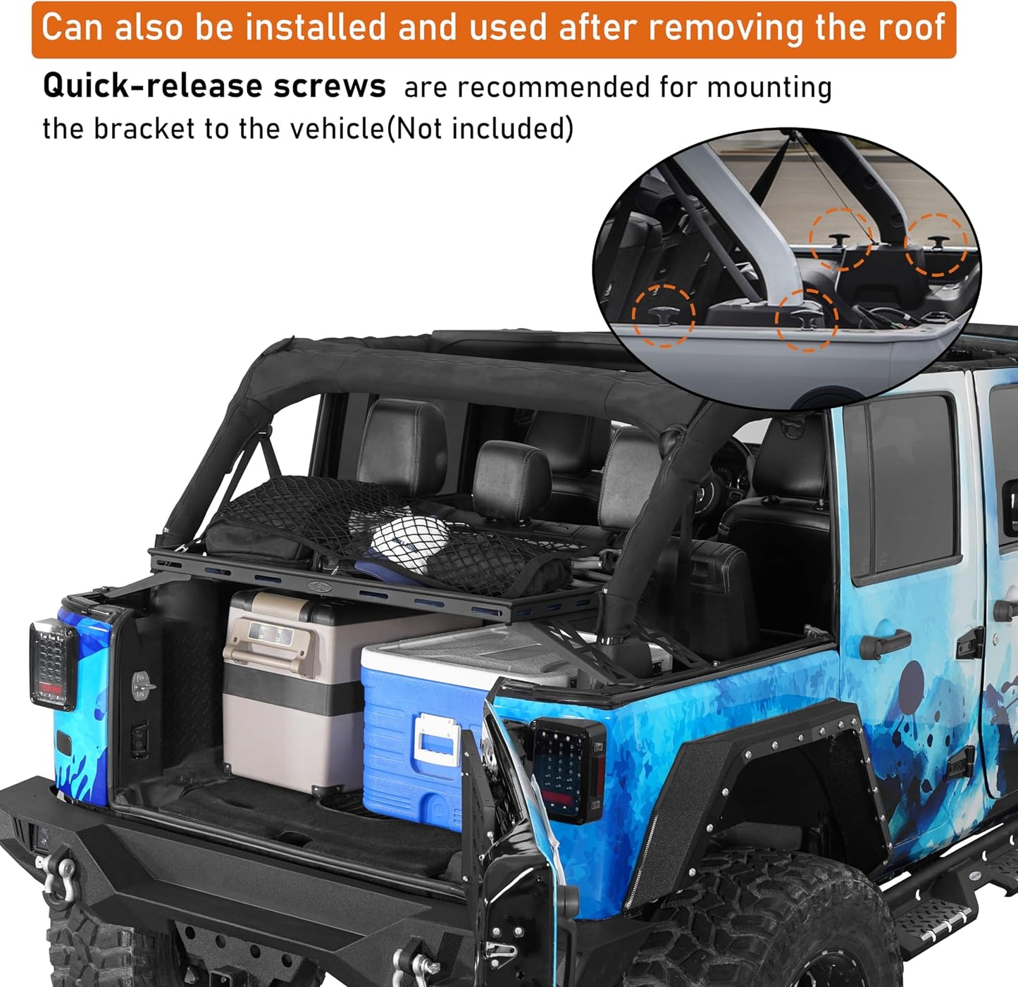Hooke Road Rear Trunk Cargo Rack Basket Tray for 2007-2026 Jeep Wrangler JK JL 4-Door Hardtops, Sturdy Steel Shelf for Camping Trip Gear