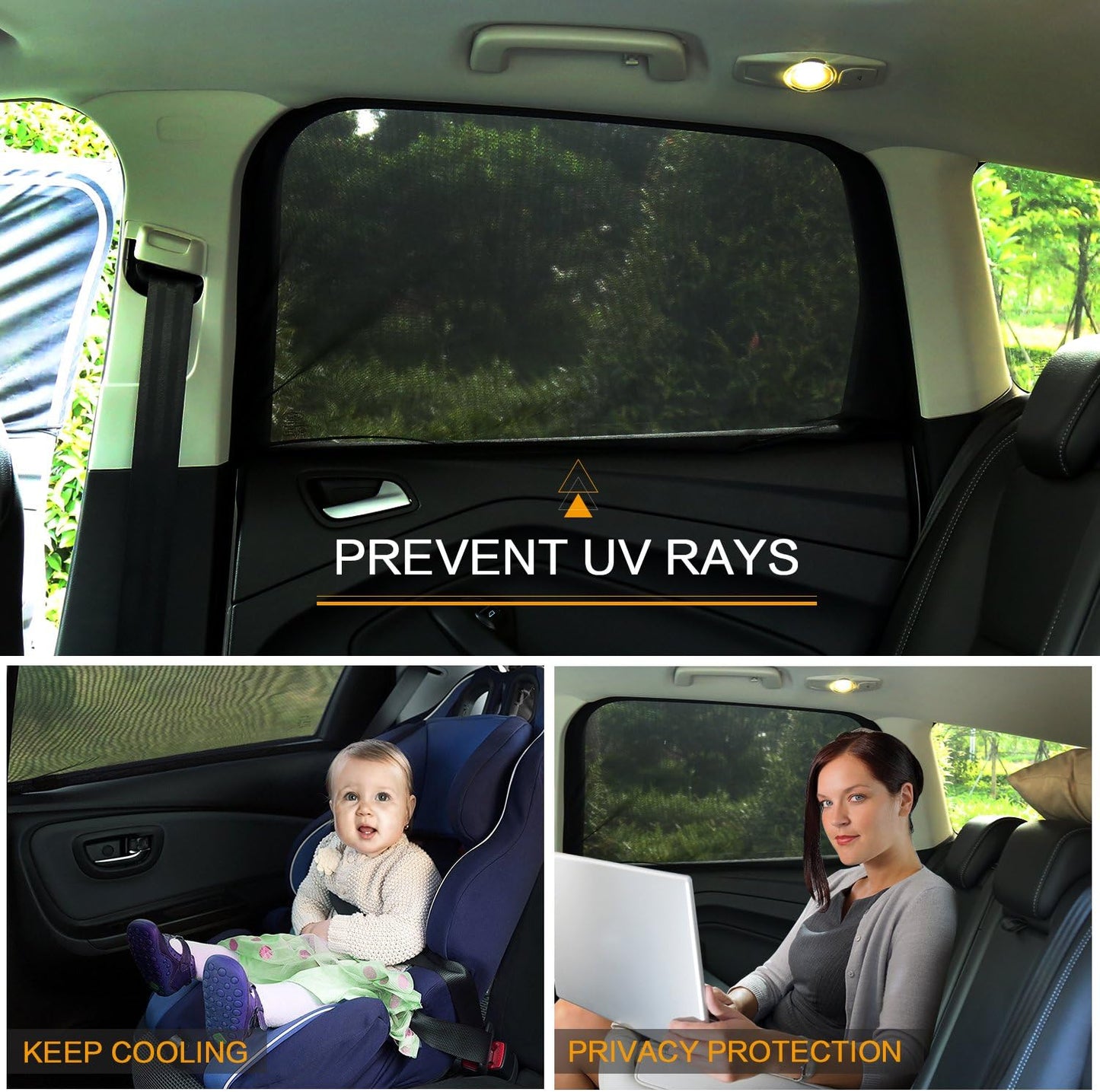2Packs Universal Car Window Screen for Rear Window 25"(H) X43(W), Elastic Mesh Sun Shade Car Camping Window Cover, Fit for Most Cars Large SUVs, Truck, Pickup