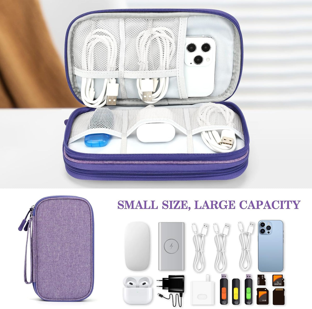 FYY Electronic Organizer, Travel Tech Pouch Bag, Medium, Dark Purple