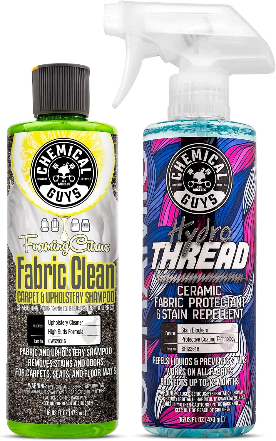 Chemical Guys CWS203FPB Foaming Citrus Fabric Clean Carpet & Upholstery Cleaner and HydroThread Protectant, Fabric Cleaner & Ceramic Fabric Protectant Bundle - (2-16 oz Bottles)