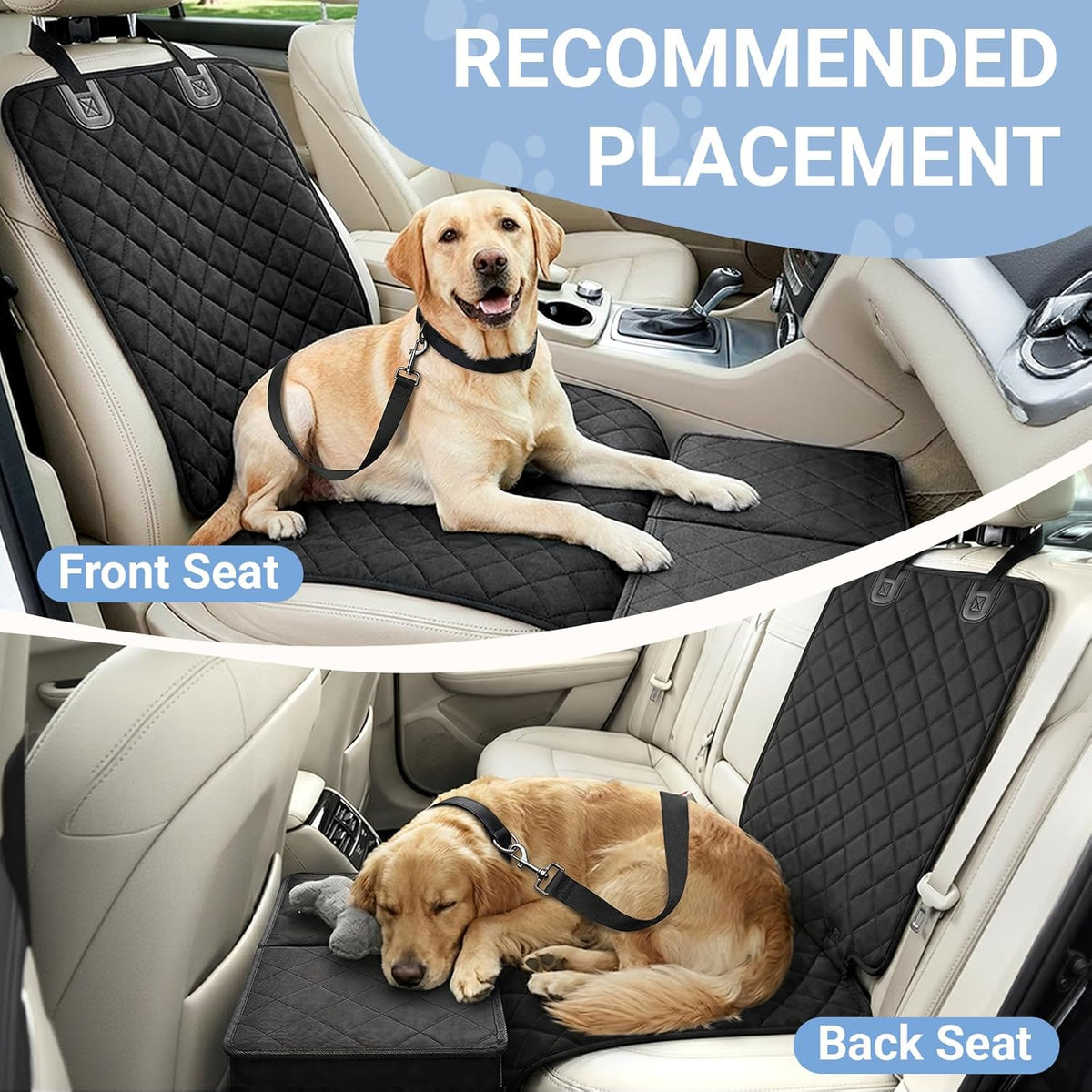 Dog Car Seat Extender with Seat Cover, Front & Back Seat Extender with Storage, Car Organizer for Large Dogs up to 120lbs