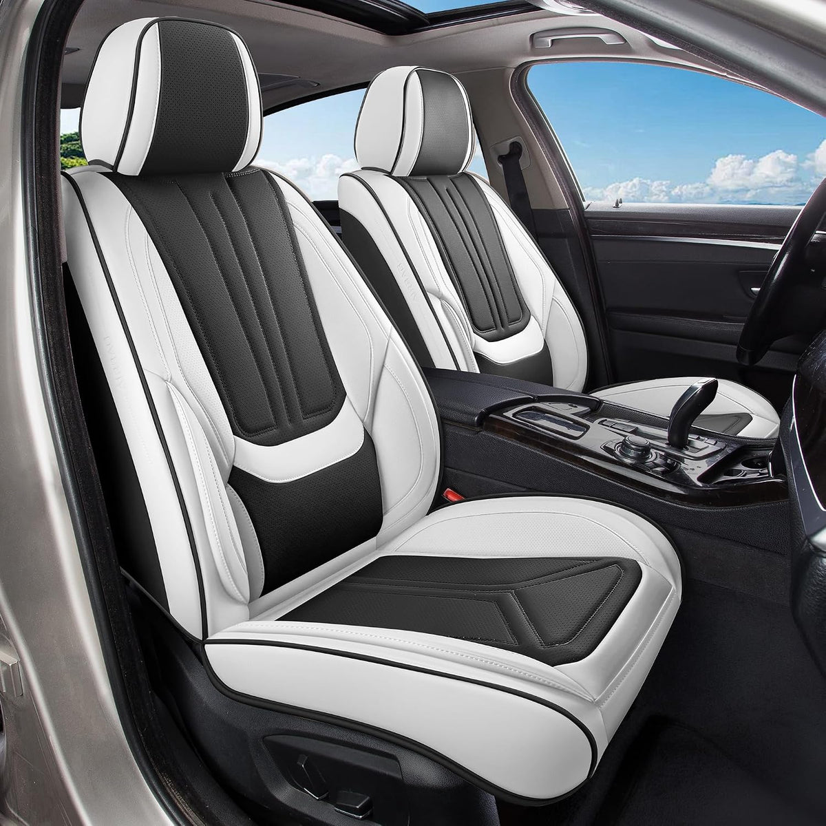 Black White Car Seat Covers Front Seat, Leather seat covers, Universal Fit
