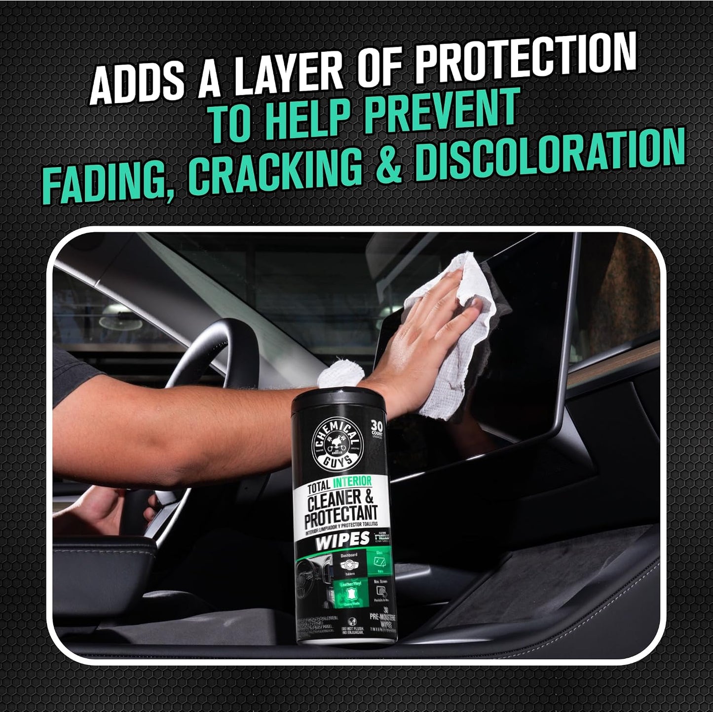Chemical Guys Total Interior Cleaner and Protectant Wipes Canister, New Car Smell - All Surface Interior Cleaning Wipes for Dash Seats Door Panels Leather Vinyl & Fabric - Fresh New Car Scent, 2 Pack