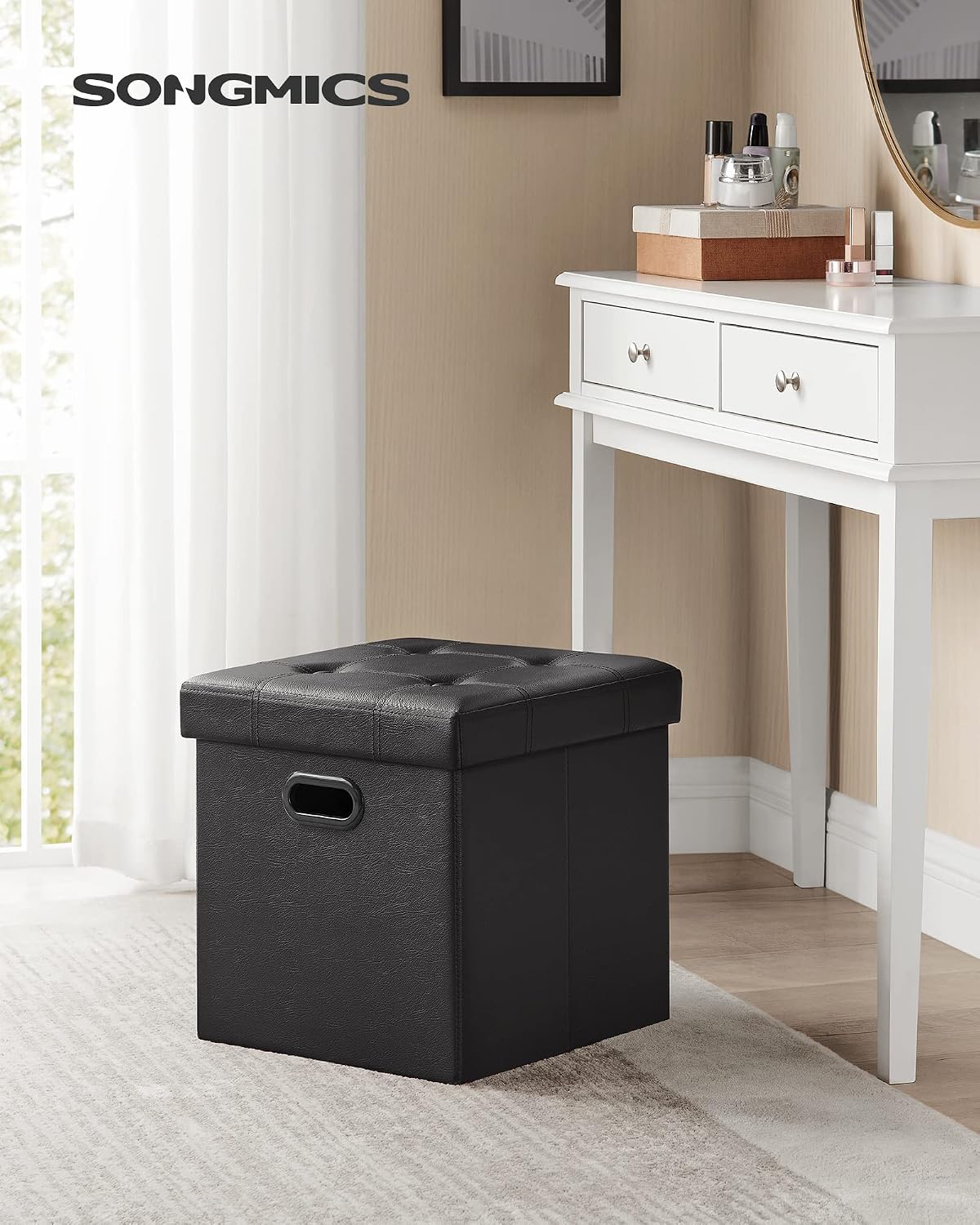 SONGMICS 15 Inches Folding Storage Ottoman, Cube Footrest