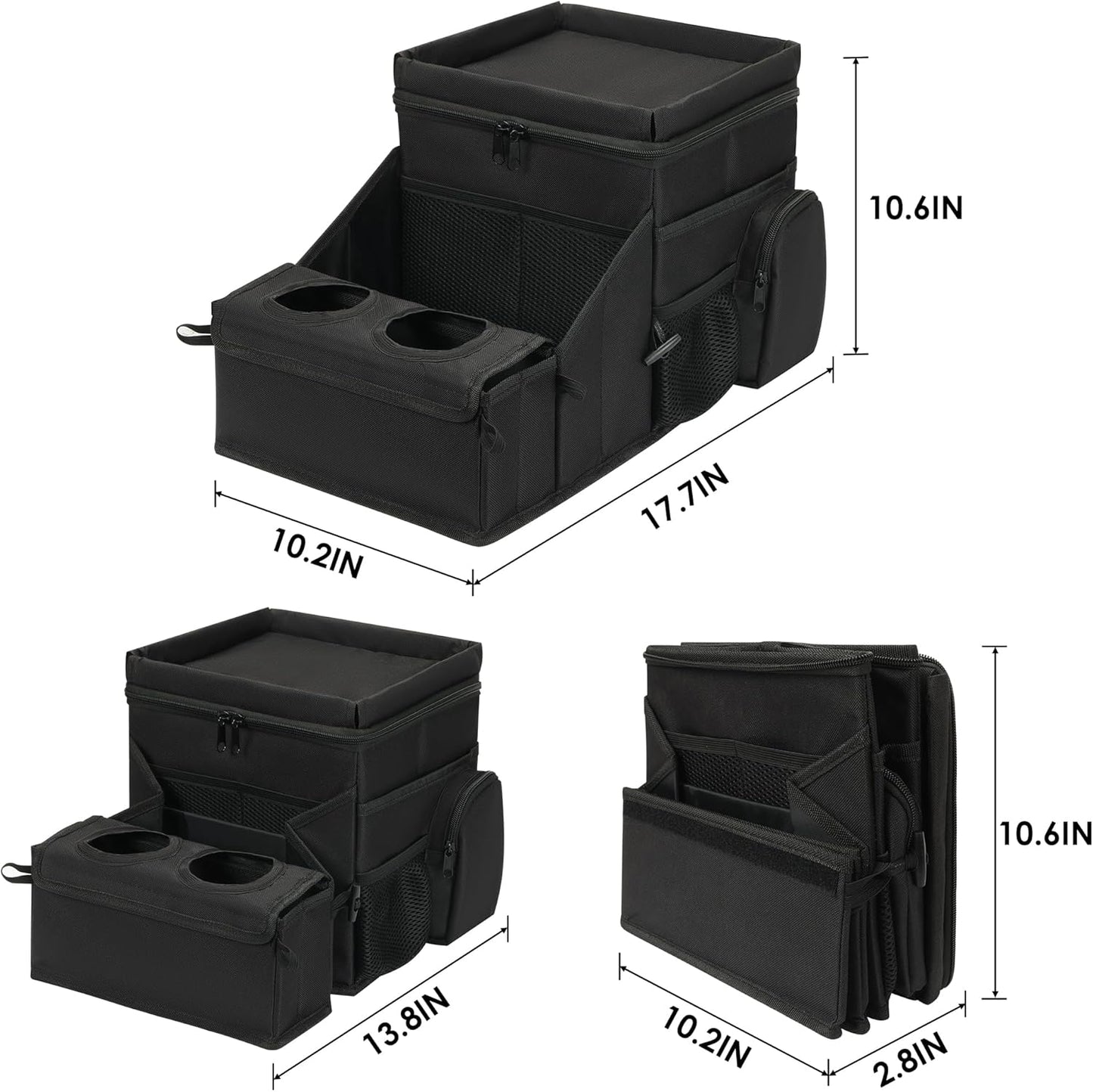 Car organizer for kids ，Backseat Organizer for Kids and Passenger Seat Organizer for Adults ，Car Seat Cooler and Warmer with Cup Holders and Convertible Tray Lid(Black)