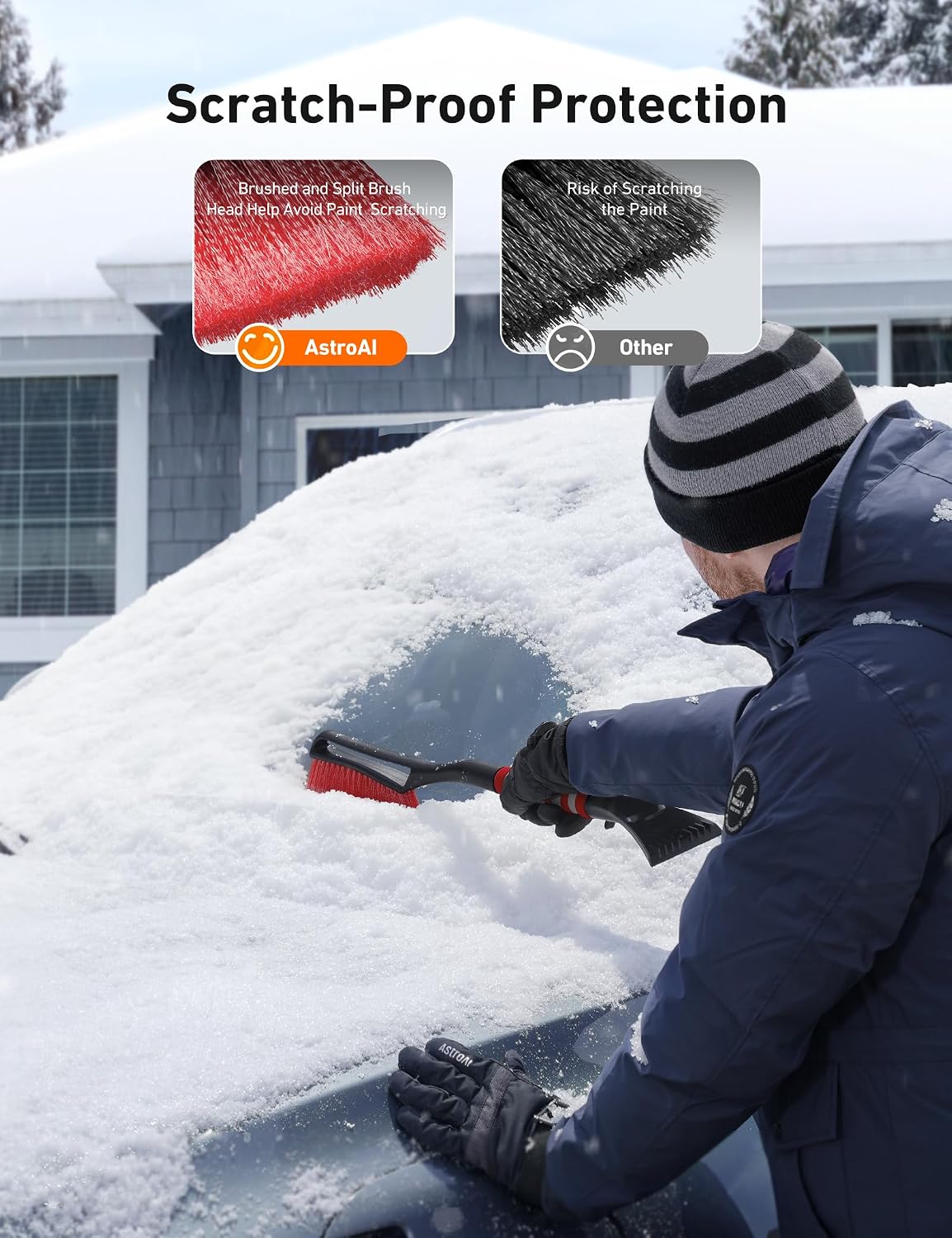 AstroAI 27" 2-in-1 Detachable Snow Brush & Ice Scrapers for Car Windshield