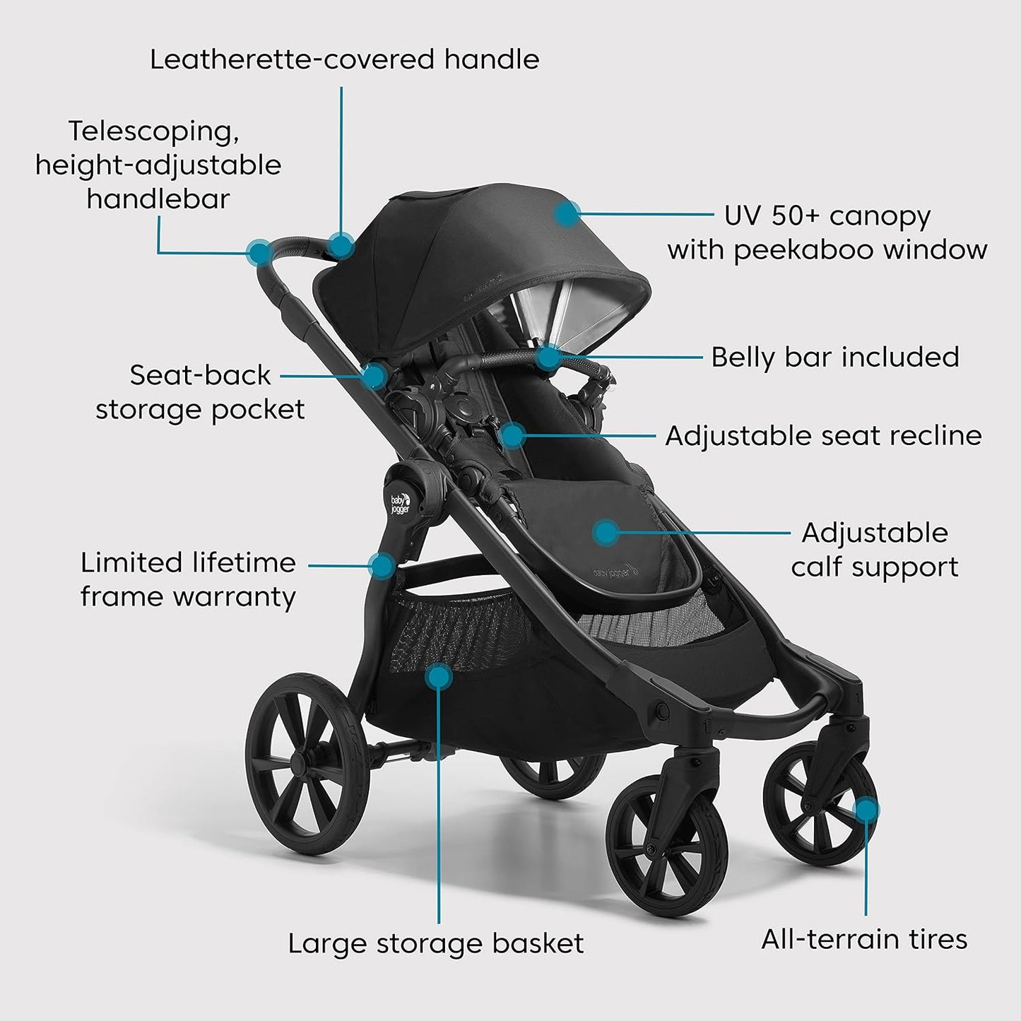 Baby Jogger City Select 2 Single-to-Double Modular Stroller Eco Collection Lunar Black